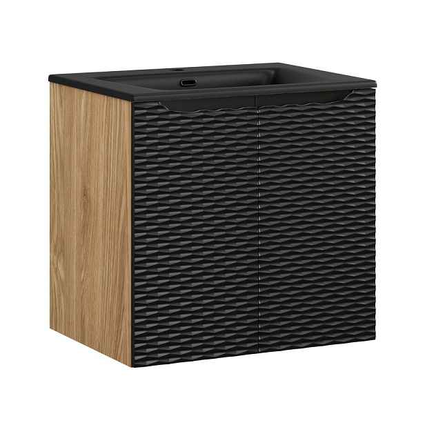 Comad Závěsná skříňka Ocean Sky II se zápustným umyvadlem 60 cm černá/dub olejovaný