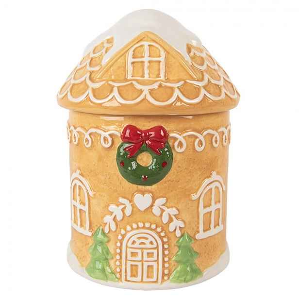 Hnědá keramická dóza perníková chaloupka - Ø 13*17 cm Clayre & Eef