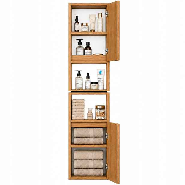 Koupelnový sloupek Moderní skříňka 161x28 Stojící závěsný regál Police Dub