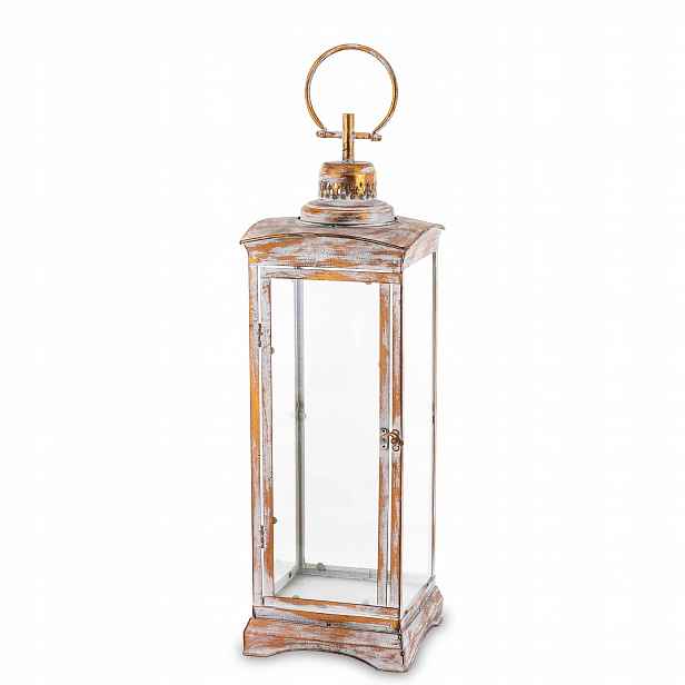 Lucerna kovová, zlatá, přetíratelná, rustikální styl shabby chic