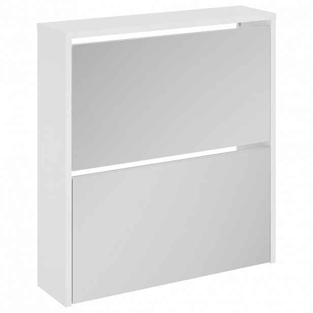 vidaXL Botník se zrcadlem 2patrový bílá s vysokým leskem 63x17x67 cm