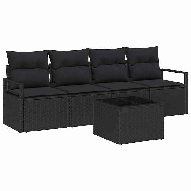vidaXL Set pohovek 5 ks 4-Počet míst Černá polyratan