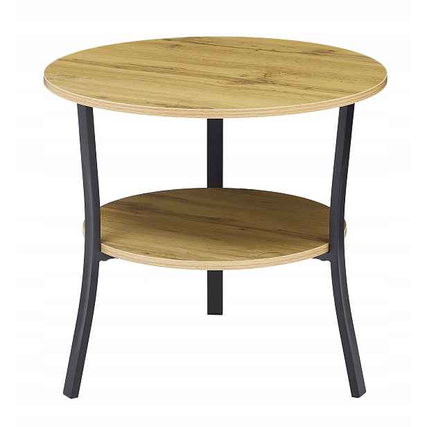 Vysoký Konferenční Stolek Kulatý S Poličkou Loft Industriální Dub fi 60 cm