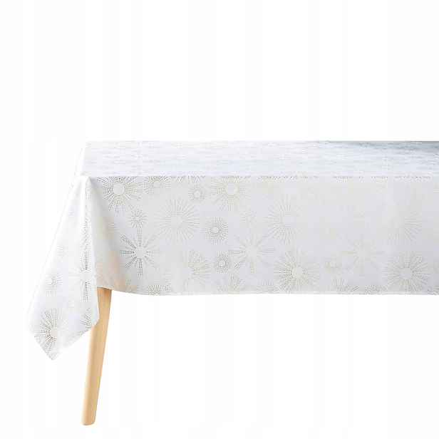 Bílý Ubrus Polyester 150 X 240 CM Se Zlatým Zdobením Do Domácnosti