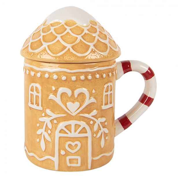 Keramický hrnek perníková chaloupka s víčkem - 13*10*15 cm / 350 ml Clayre & Eef