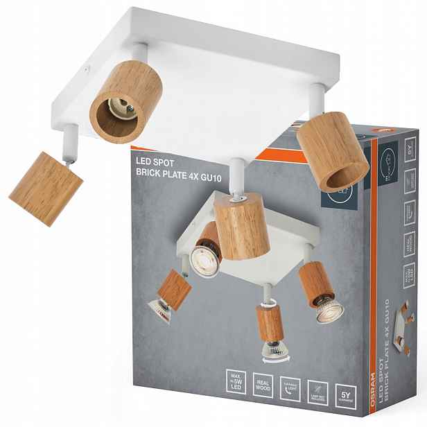 Nástěnná lampa stropní svítidlo Led reflektor Spot 4xGU10 Dřevo Brick Osram