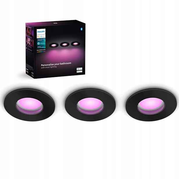 Podomítkové Led svítidlo 3x4.2W Cct Rgb kulaté černé Philips Hue