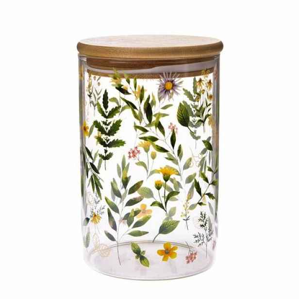 Skleněná dóza s bambusovým víčkem Luční květy, 840 ml, L