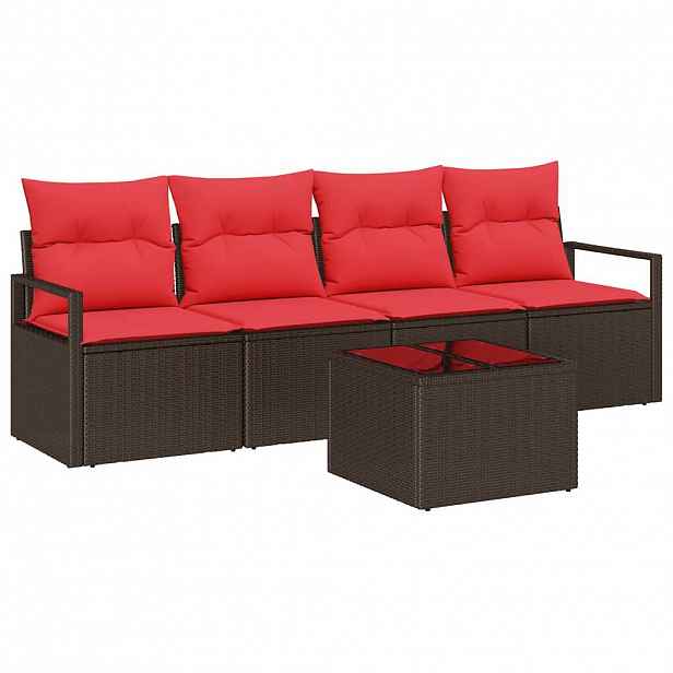 vidaXL Set pohovek 5 ks 4-Počet míst Beige a Červená polyratan