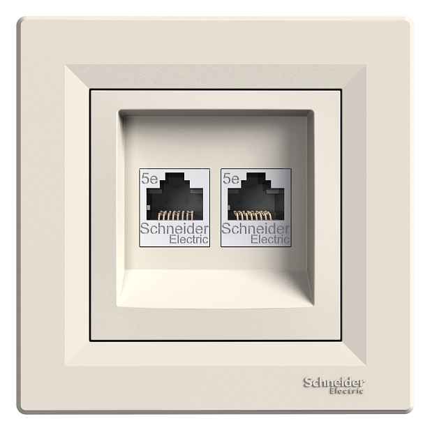 Zásuvka datová Schneider Asfora CAT5e 2× RJ45 UTP nestíněná krémová