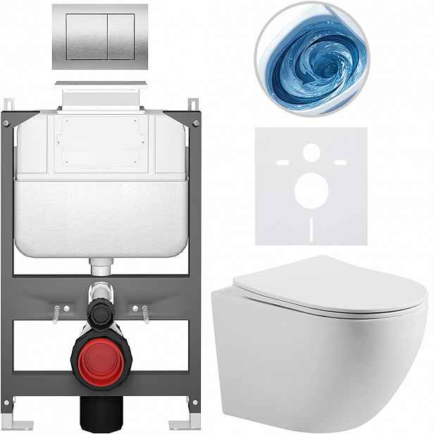 Kompletní WC set Basic/Cesso - bílá matná - WC tlačítko Maxio/Stříbrná - ovládání shora - předstěnová instalace - 49x36 cm - 8050BD86175