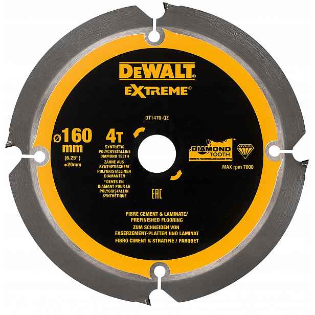 Kotoučová pila 160x20 mm 4z s vidlicí pro vláknocement Extreme DeWalt DT1470