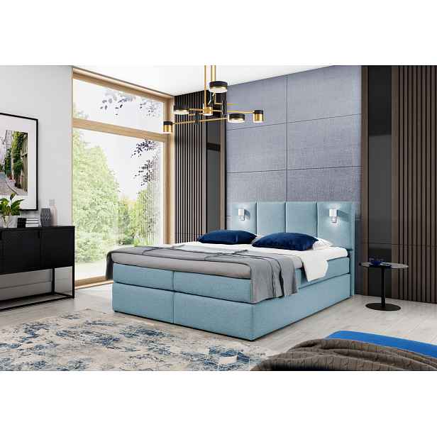 Boxspringová postel s lampami DANUTA - 120x200, světle modrá + topper ZDARMA