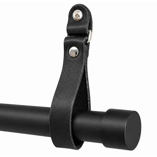 Garnýž Jednotlivá kovová černá Loft Kožená Rukojeť Záclony 25MM 140 Cm