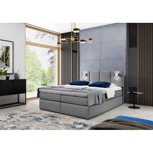Boxspringová postel s lampami DANUTA - 120x200, šedá + topper ZDARMA