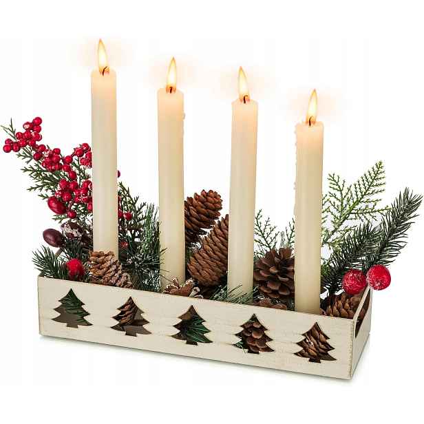 Vánoční adventní věnec, svícen ve vintage stylu, 4 svícny