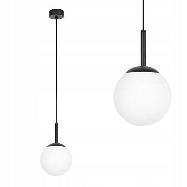 Závěsná lampa skleněná koule bílá Ø16 cm nastavitelná výška nad pracovní deskou Kaja