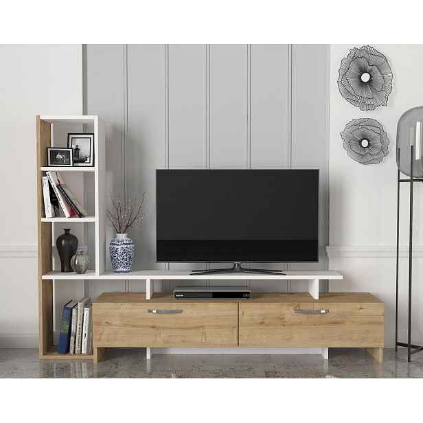 Televizní stolek TYRA s regálem, sapphire/bílá