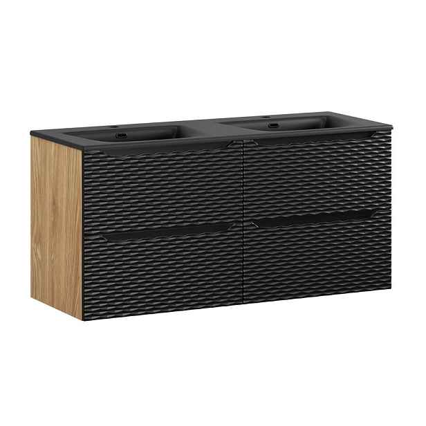 Comad Závěsná skříňka Ocean Sky se zápustnými umyvadly 120 cm černá/dub olejovaný