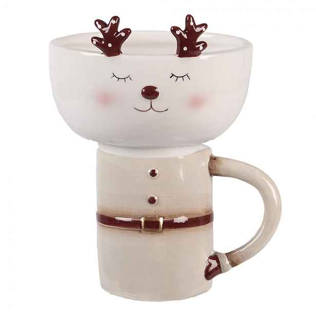 Keramický hrnek s mističkou jelen ChrisMs - 12*12*18 cm / 250 ml / 250 ml Clayre & Eef