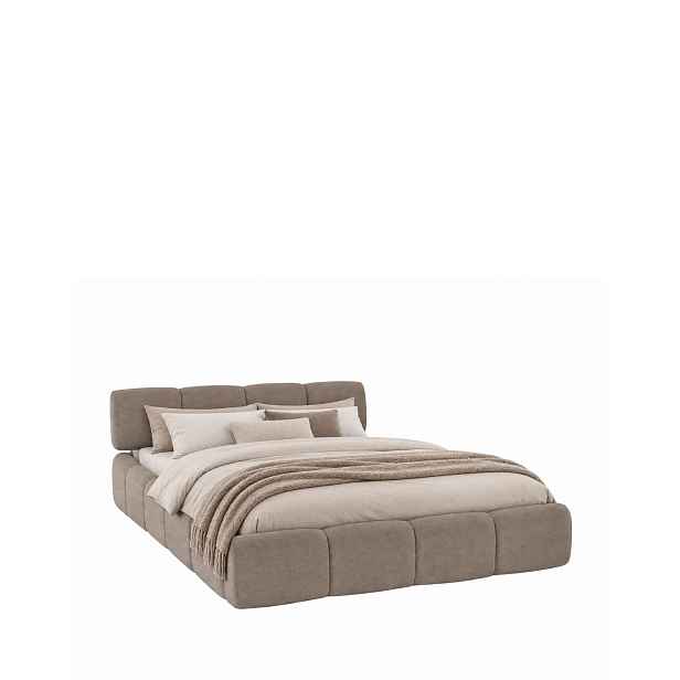 Nízká čalouněná dvoulůžková postel Alvaro s úložným prostorem 160x200, taupe