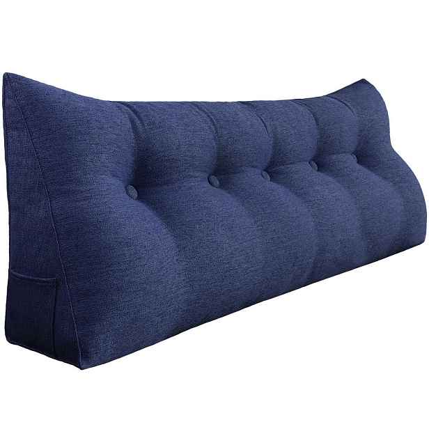 Vercart ZÁDOVÝ POLŠTÁŘ na postel vzhled lnu Modrý 140 cm