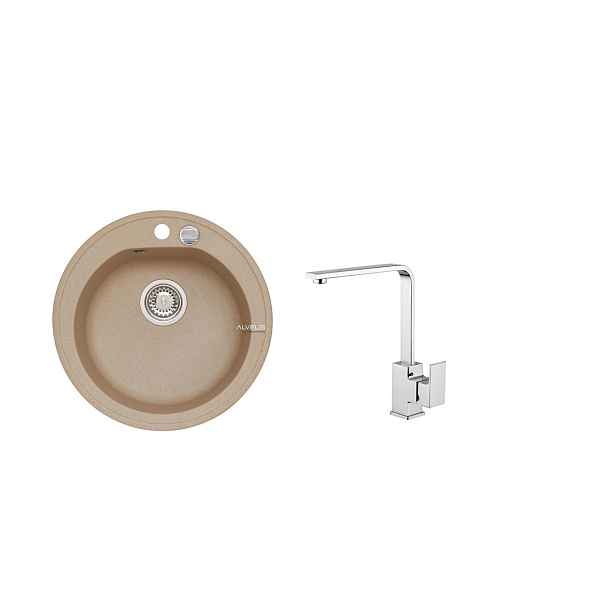 Alveus SET ALVEUS NIAGARA 10- 55+ BATERIE RENO CHR - kruhový béžový granitový dřez 510x175 mm v setu s baterií