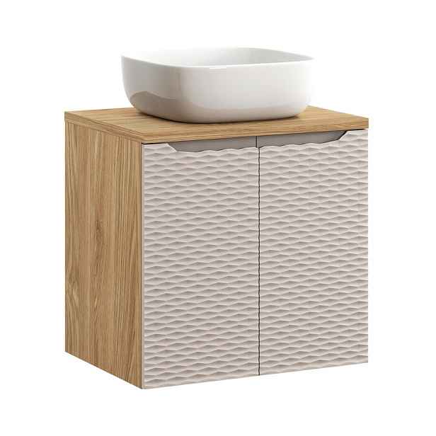 Comad Závěsná skříňka Ocean Smile II s deskou a umyvadlem 60 cm béžová/dub olejovaný