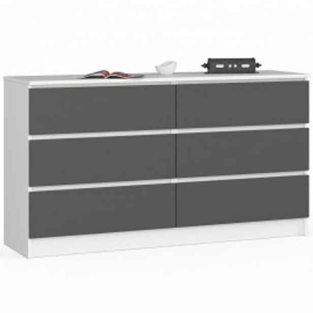 Komoda K140 6SZ - bílá/grafit