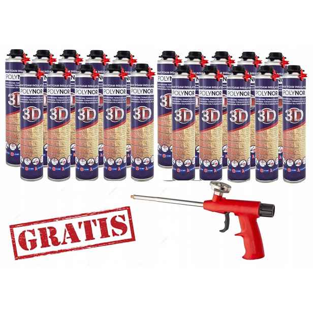 Pur Stříkací Pěna Polynor 3D Sada 20 x 850 ml s pistolí