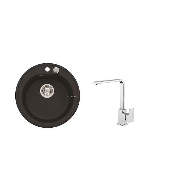 Alveus SET ALVEUS NIAGARA 10- 91+ BATERIE RENO CHR - kruhový černý granitový dřez 510x175 mm v setu s baterií