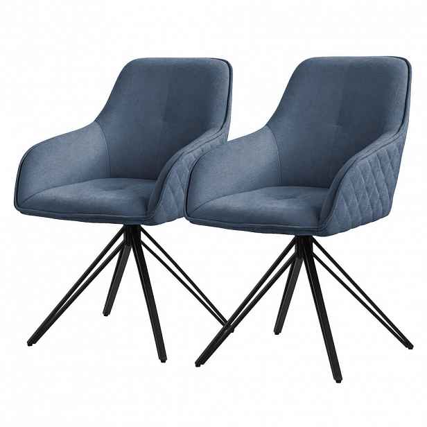 ML-DESIGN JÍDELNÍ ŽIDLE, sada 2 ks, otočná, modrá tkanina