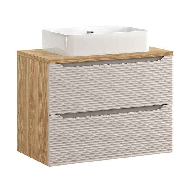 Comad Závěsná skříňka Ocean Trust s deskou a umyvadlem 80 cm béžová/dub olejovaný