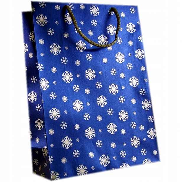 Dárková Taška papírová 32x23 cm modrá Vánoce 48 ks