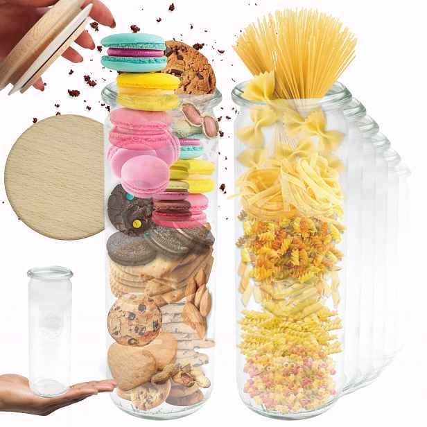 Sklenice Weck 600 ml zavařeniny Cylinder žáruvzdorné dřevěné víko 6 Ks