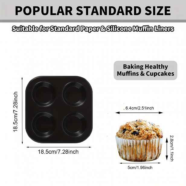 TEMU Černá forma na muffiny 4/6/12 šišek, kulatá forma na dort z uhlíkové oceli s nepřilnavým povrchem, domácí forma na pečení muffinů, forma na