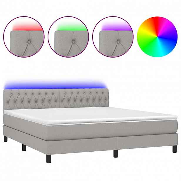 vidaXL Box spring postel s matrací a LED světle šedá 160x200 cm textil