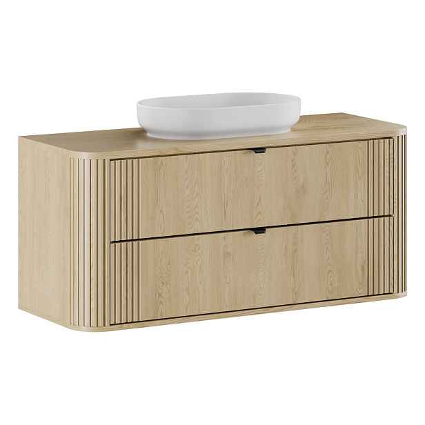 Comad Závěsná skříňka Ovalia River s deskou a umyvadlem 120 cm dub Cremona