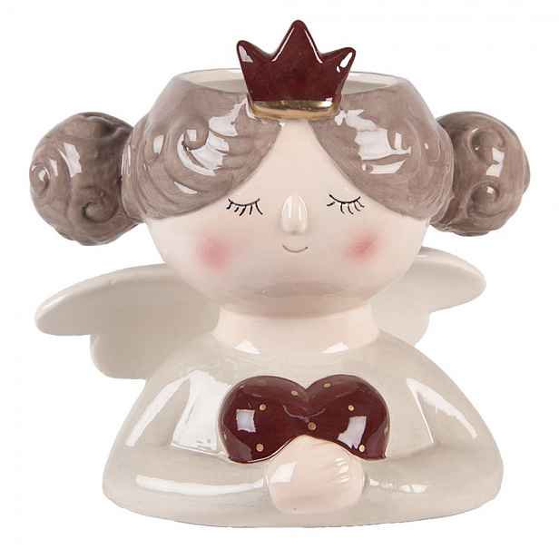 Keramický obal na květináč anděl se srdíčkem ChrisMs - 17*14*17 cm Clayre & Eef