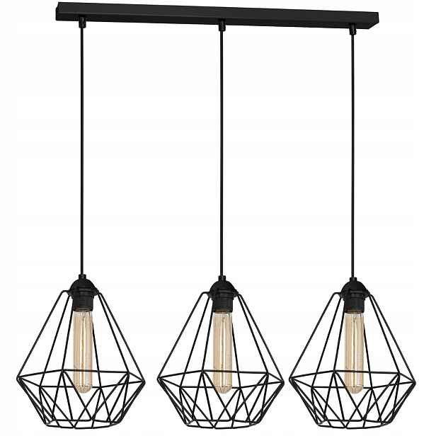 Luminex závěsná lampa černá loftová 3 stínidla kovová E27 15W nastavitelná