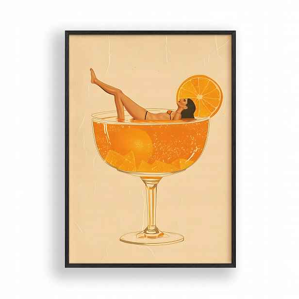 Obraz Koktejl Oranžový Drink Plakát Rámeček Dřevěný Černý 30x42 cm