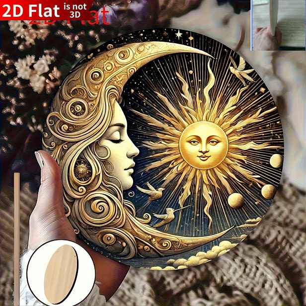 TEMU 2D plochá retro dřevěná cedule Slunce a Měsíc, vhodná pro domácnost, bar, zahradu, kavárnu, restauraci, statek - multifunkční nástěnná dekorace,