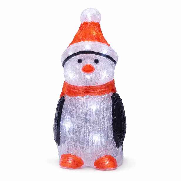 3D LED svítící tučňák 36 cm, s časovačem, akryl, vč. trafa, ledově bílá, hliník, IP44 venkovní
