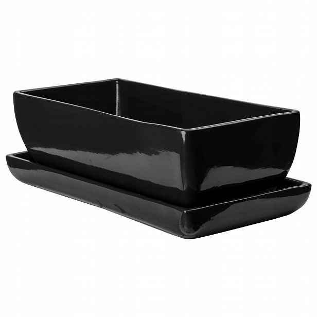 Kaktusovač Květináč 29 Cm Černý Obdélník Keramika