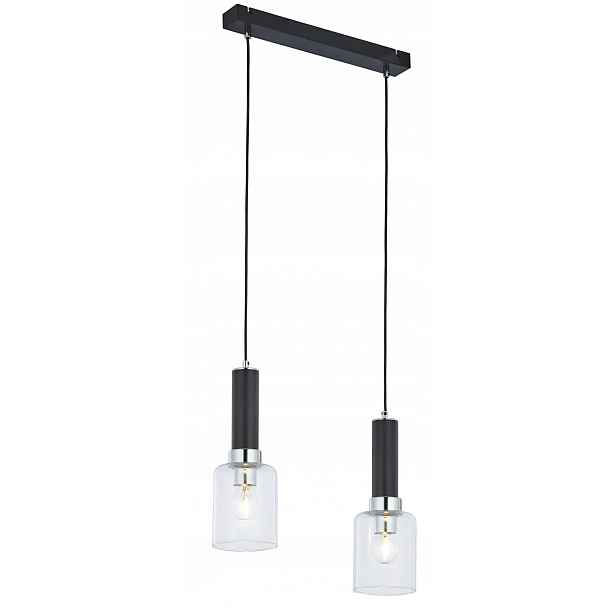 Závěsná lampa Tuluza Černá Stříbrná Skleněné Stínidla 2xE27 Stropní Svítidlo Dům