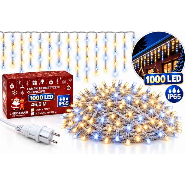 Vánoční Osvětlení Rampouchy 1000 Led 46,5 M Teplá Bílá Studený Venkovní Blesk