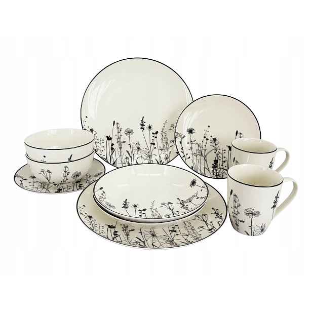 10dílná porcelánová souprava Linea Garden černý dekor, by inspire