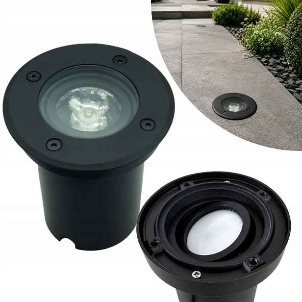 Černá kulatá nájezdová lampa Ø11 cm, nastavitelná, GU10, IP67 Idealed