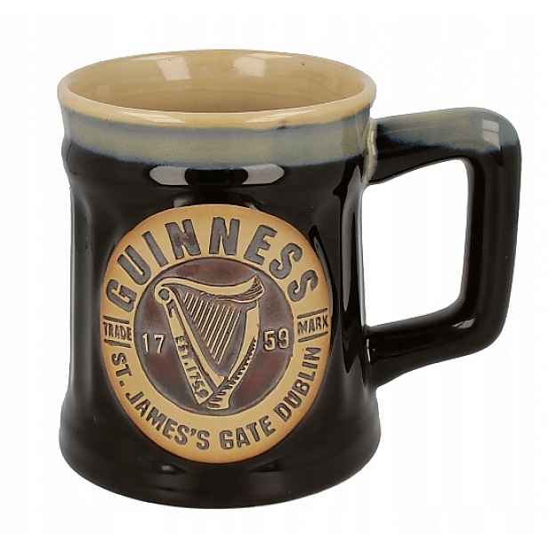 Guinness keramický hrnek Pottery Pivní Sklenice 50 cl černý béžový Harp A10