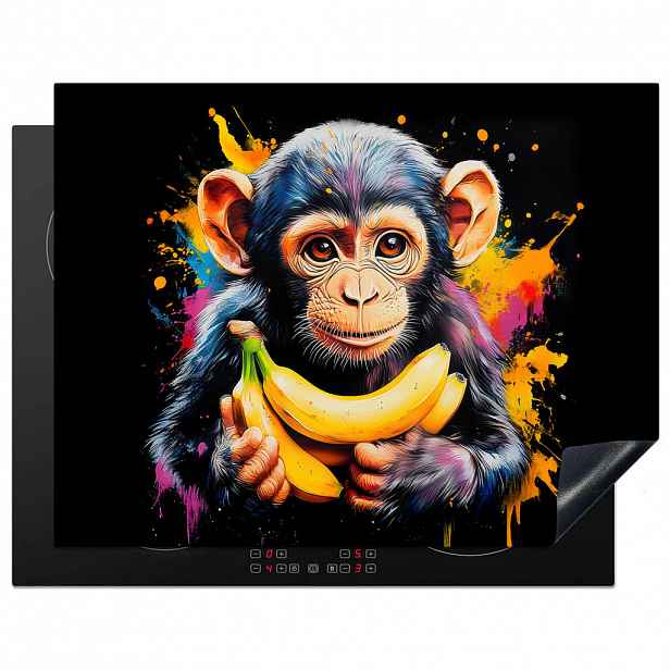 MuchoWow KRYT NA INDUKČNÍ DESKU Opice - Graffiti - Barevné - Banány - Moderní 77x59 cm